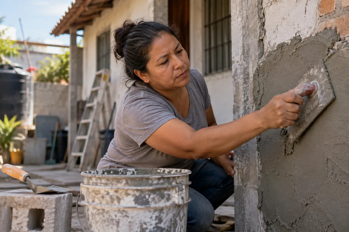 Vivienda y herramientas de reparación, sin señalización oficial.