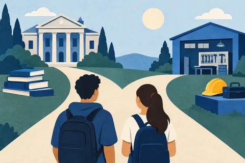 Ilustración editorial: ¿Jóvenes Construyendo el Futuro sirve para la universidad? JCF vs JEF