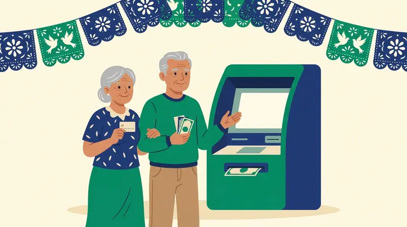Adultos mayores retirando su apoyo en un cajero automático del Banco del Bienestar