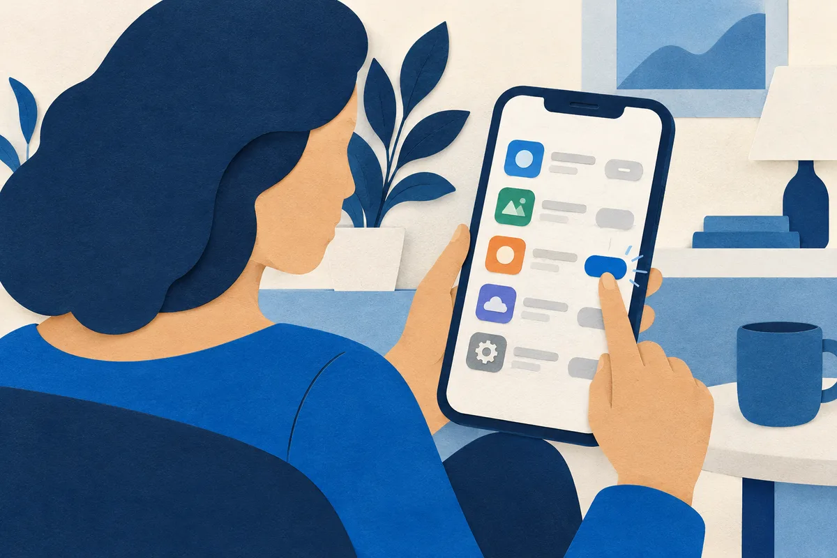 Ilustración: ilustración esquemática de una tienda de apps con un botón genérico de actualizar resaltado