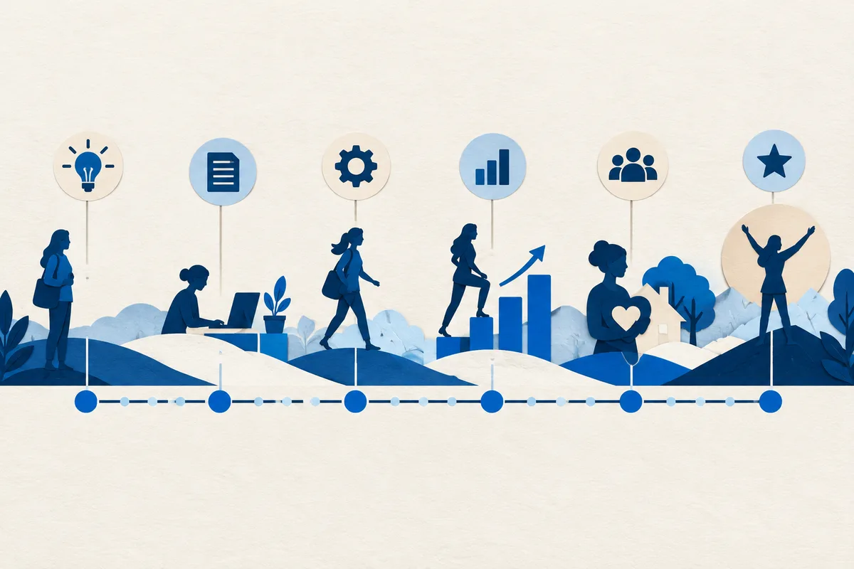 Ilustración: línea de tiempo de 12 meses con seis marcas bimestrales resaltadas