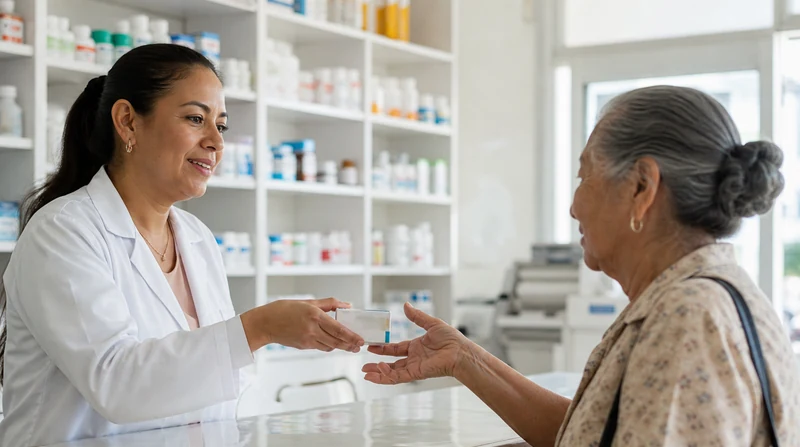 Entrega de medicamento en el mostrador de una farmacia comunitaria